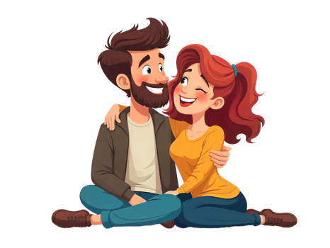 Cartoon Couple Embracing While Sitting Together Smiling png