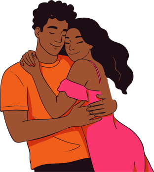 Couple Embracing with Eyes Closed in Loving Moment png