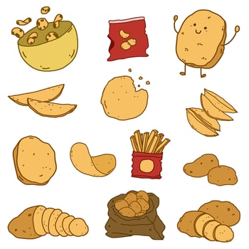 Cartoon potato and snack doodle pack vector