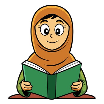 Cartoon muslim girl reading a book wearing hijab education concept illustration vector