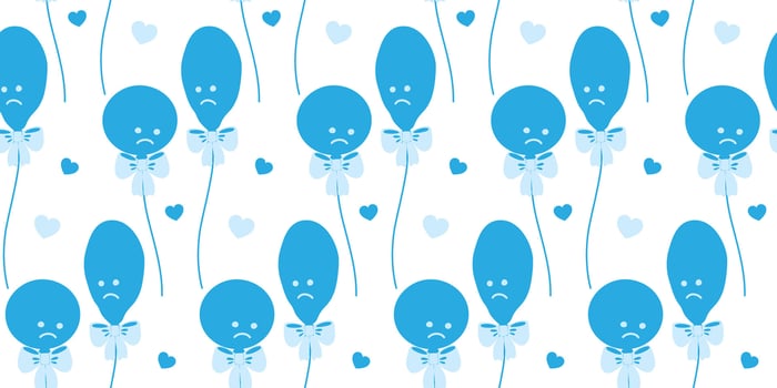 Circular and Deflated balloons on rope with tied Ribbon bow Monochrome Seamless Pattern with hearts. Isolated illustration Blue Monday Event or Party invite Background or print materials fond vector