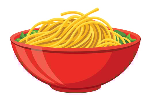 A delicious Noodles in a Red Bowl vector