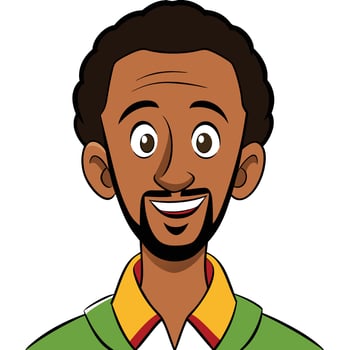 Cartoon portrait of a smiling man with beard and afro hairstyle vector
