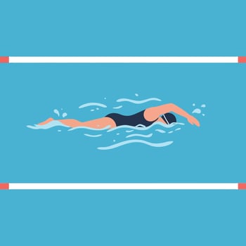 Swimmer in pool doing freestyle stroke with swim cap and black swimsuit illustration vector