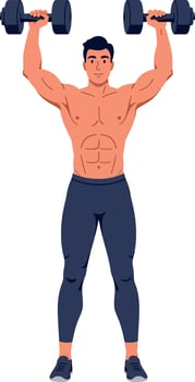 Muscular man lifting dumbbells exercising strength training workout illustration vector