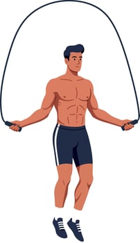 Muscular man jumping rope fitness exercise healthy lifestyle illustration vector