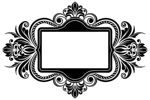 Elegant Black and White Floral Frame Design, Ornate Decorative Border for Vintage Invitations, Luxurious Classic Style, Perfect for Royal Wedding Stationary. vector