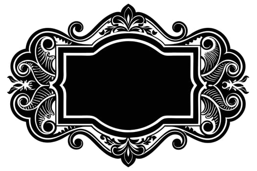 Elegant Black and White Ornate Frame with Swirling Floral Design, Perfect for Vintage or Classic Projects, Adding a Touch of Sophistication and Grandeur vector