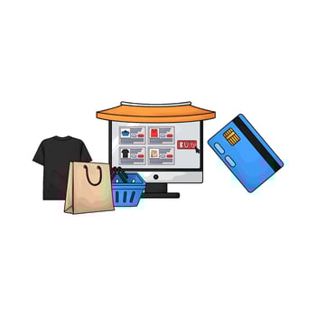 illustration of buy goods on the marketplace vector