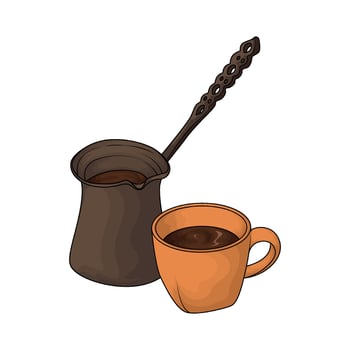 illustration of coffee cup with cezve vector