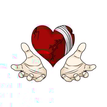hand with bandaged hearts illustration vector