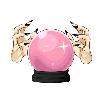 witch hand with crystal ball illustration vector