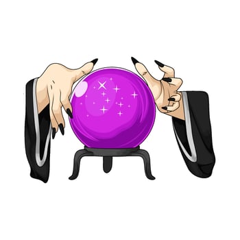 Purple Crystal Ball with hands illustration vector