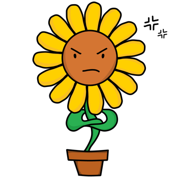 cartoon sunflower with an angry face png