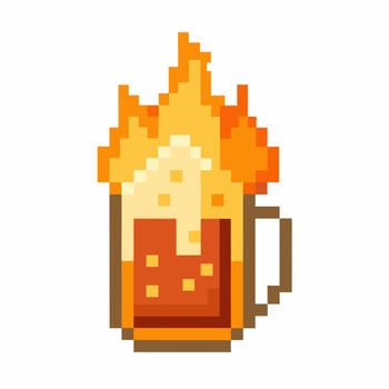 Pixel Art Burning Beer Mug Retro 8 Bit Fiery Drink Illustration vector