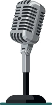 Vintage microphone illustration with stand for recording and broadcasting vector