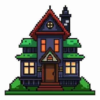Retro Pixel Art Haunted House Spooky, Pixelated, Nostalgic, Retro Game Style vector