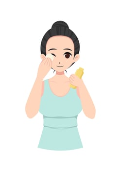 Illustration of a woman cleansing her face with micellar water vector