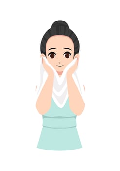 Illustration of a woman drying her face with a towel vector
