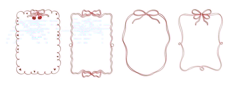 Vintage ribbon frame set with elegant bow. Frames for wedding invitations, anniversary and party cards. Coquette Illustration. vector