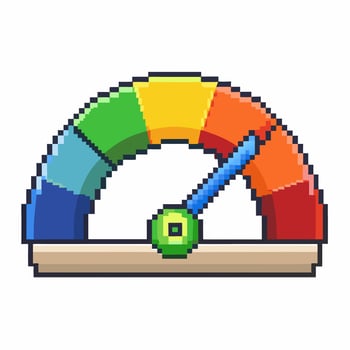 Colorful Pixel Art Speedometer Gauge with Arrow in Motion vector