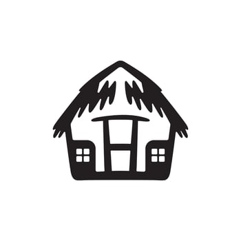 Rural straw hut in silhouette on white background vector
