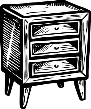 A sketchy style illustration of a wooden nightstand vector