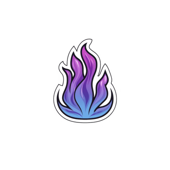 A vibrant, stylized flame with purple and blue hues creates dynamic and energetic visual. abstract design suggests movement and intensity, evoking sense of warmth and creativity png