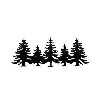 A row of stylized evergreen trees in silhouette creates simple and elegant forest design. black and white contrast adds classic touch, making it suitable for various artistic applications png