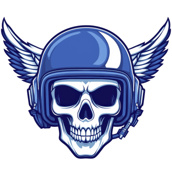 A blue skull wearing pilot helmet with wings, symbolizing adventure and freedom. design is bold and striking, with sense of rebellious spirit png