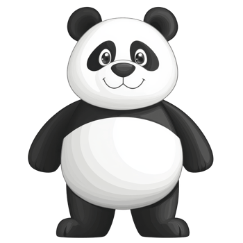 A cute cartoon panda stands with cheerful expression, featuring its classic black and white fur pattern. panda round body and large eyes add to its adorable appearance png