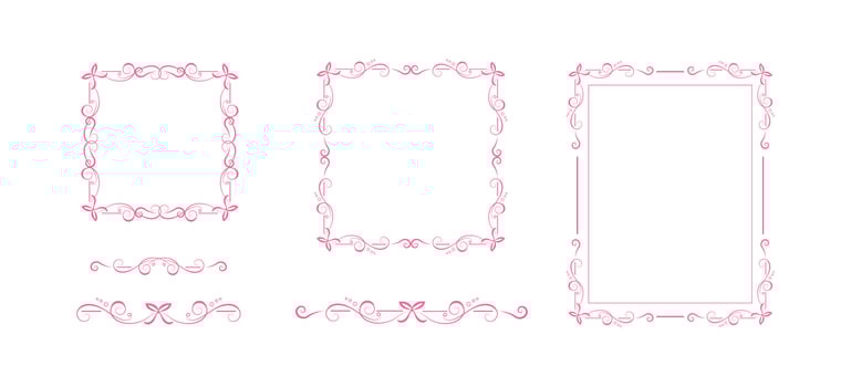 Set of coquette frames, text dividers vector