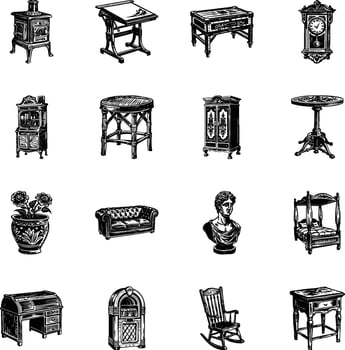 Bundle of Vintage Style Home Decor Illustrations vector