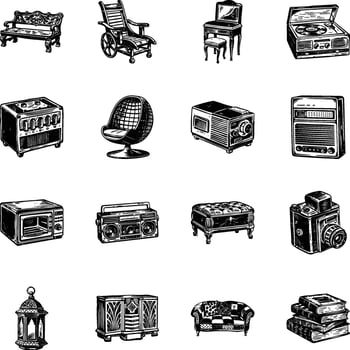 Collection of Home Interior Vintage Illustrations vector