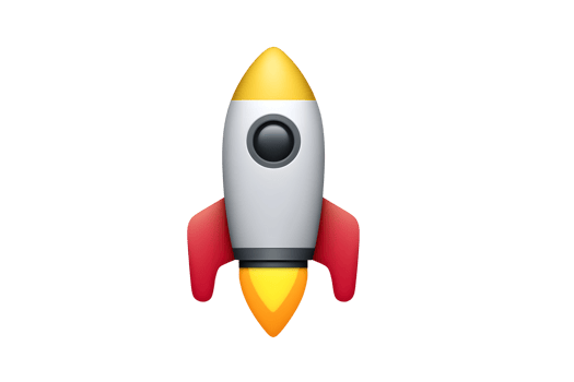 Upward Isolated rocket illustration features red fins, yellow nose, and a flame on a transparent background png