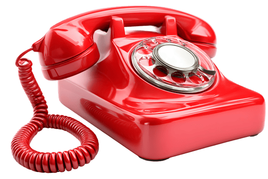 Glossy red rotary phone with coiled cord, evoking vintage communication style png