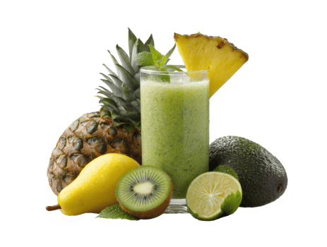Refreshing green smoothie with tropical fruits and mint png