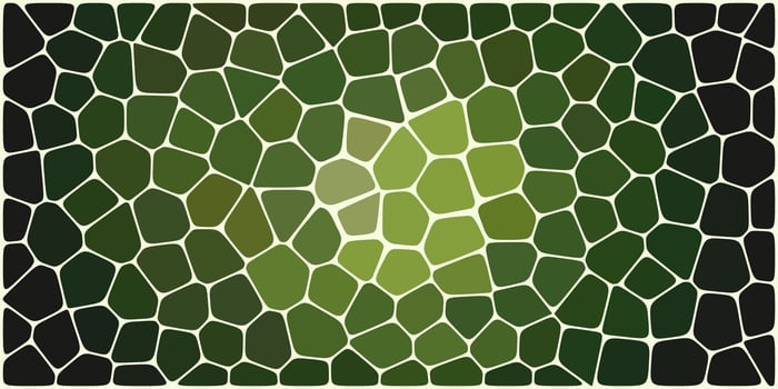 A mosaic of irregular polygonal tiles in various shades of green, outlined by dark grout lines, with a lighter green central area. vector