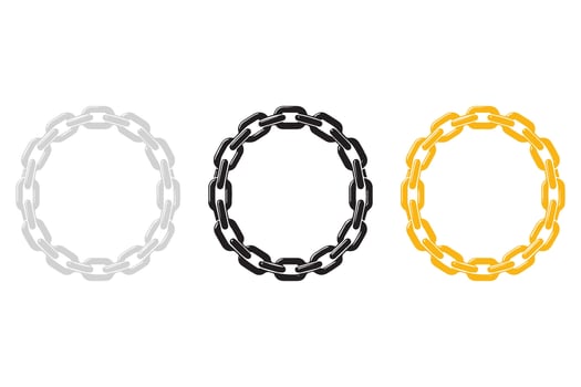 Metal chain in gold, silver and black color. Metal chain illustration vector