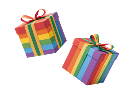 Colorful rainbow gift boxes with vibrant ribbons create festive and joyful atmosphere png