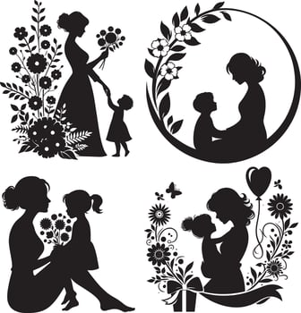 Mother's Day Black White Silhouette Style Design. vector