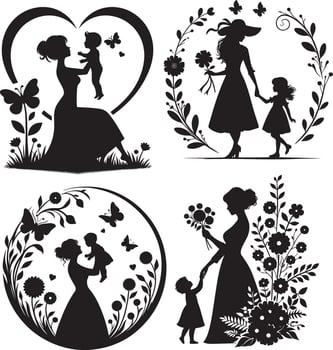 Mother's Day Silhouette Clipart Background. vector