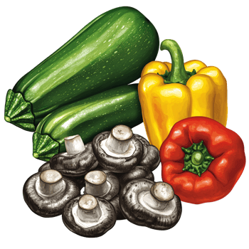 Fresh and colorful vegetable assortment with zucchini, bell peppers, and mushrooms on a transparent background Concept of healthy eating, vegetarianism, and veganism png