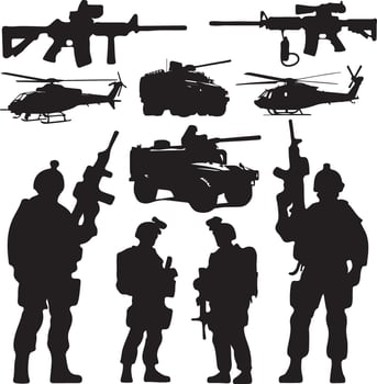 Army Force Silhouette Design Set. Military Clipart Set. vector