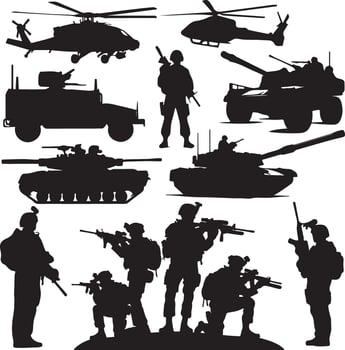 Military Instruments Silhouette Design Set. vector