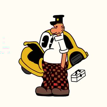 comic character man and broken car retro cartoon illustration vector