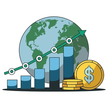 Global economy and money chart with dollar coin and globe vector