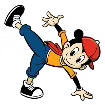Cartoon boy doing breakdance with one hand on ground isolated on white vector