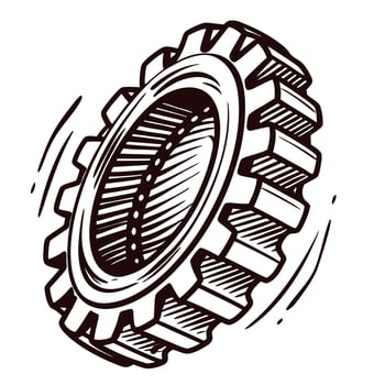 Vintage mechanical gear with detailed design and dynamic motion lines vector