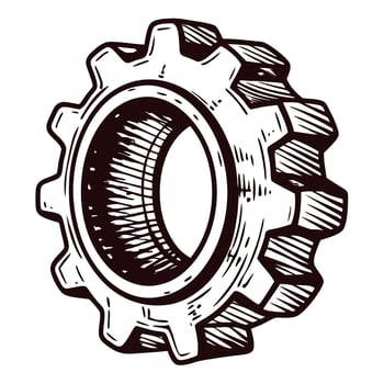 Detailed vintage gear with intricate line art design vector